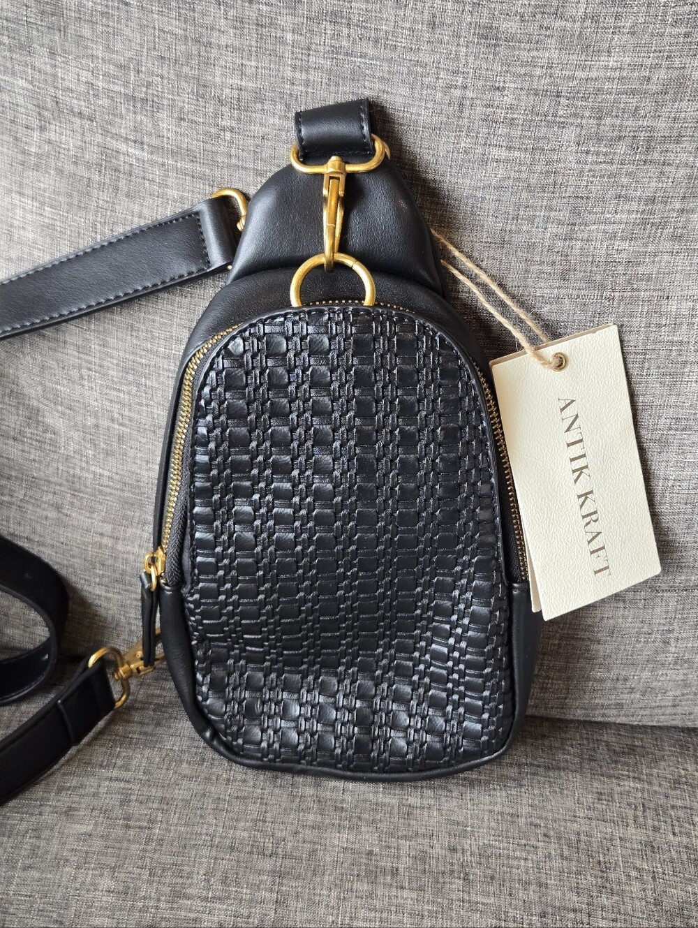 Antik Kraft Black Woven Leather Crossbody Sling Bag